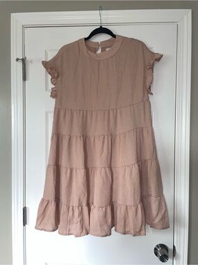 Tiered Ruffle Short-Sleeve Mini Dress - Blush